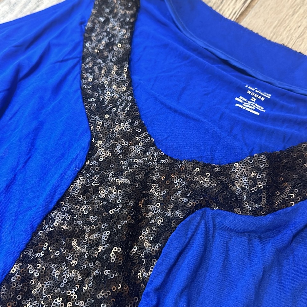 ANA Women’s Colbalt Blue and Black Sequin Dress Tank 2X - Picture 2 of 4